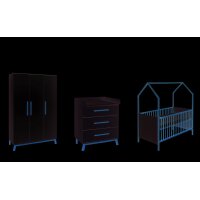 3-tlg Kinderzimmer Venice mit Hausbett und Schrank 3 Türen