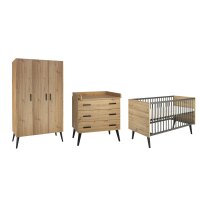 3-tlg Kinderzimmer Morris Oak mit Schrank 3 Türen
