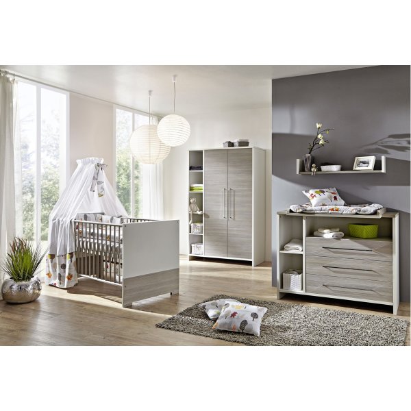 3-tlg Kinderzimmer Eco Silber mit Schrank 2 Türen und Seitenregal